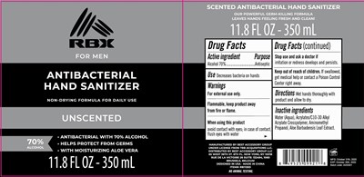Label Image (Rbx For Men Hand Sanitizer Unscented 70vv 350 mL)